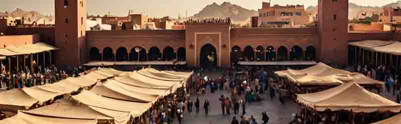 Bild von Marrakesch, Marokko, mit lebhaften Farben und traditioneller Architektur, die die Kultur der Stadt widerspiegelt.