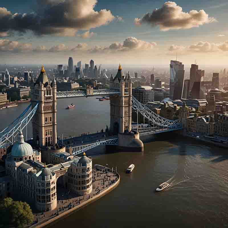 Luftbild der Tower Bridge in London.