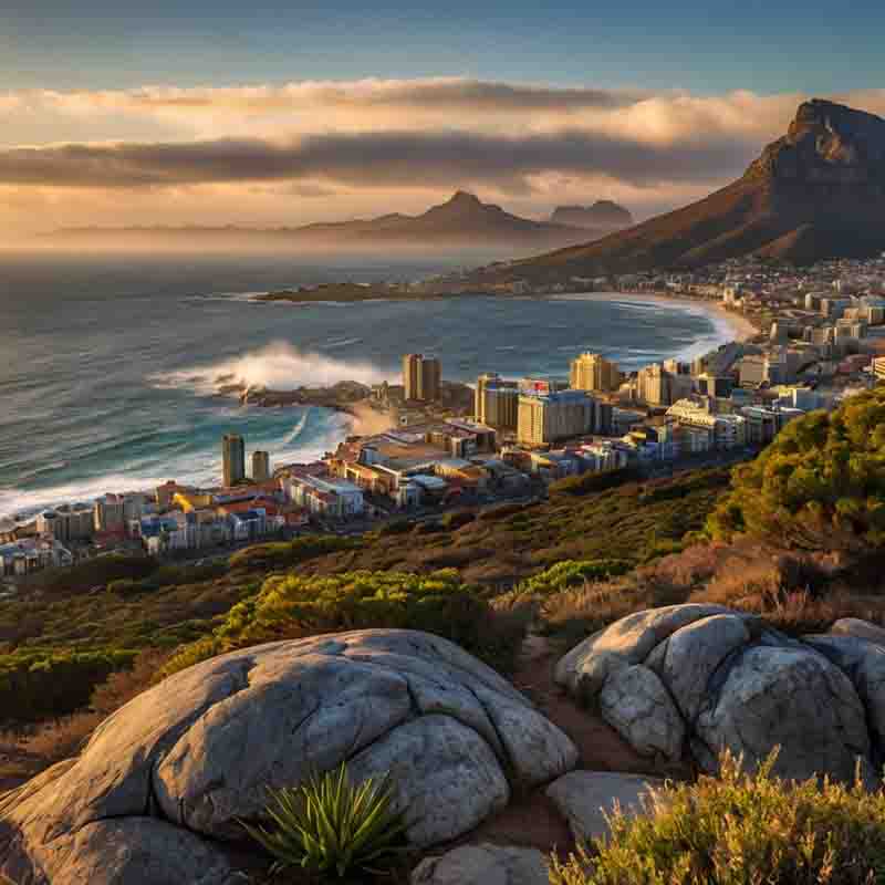 Ein atemberaubender Sonnenuntergang über dem Tafelberg in Kapstadt, Südafrika.